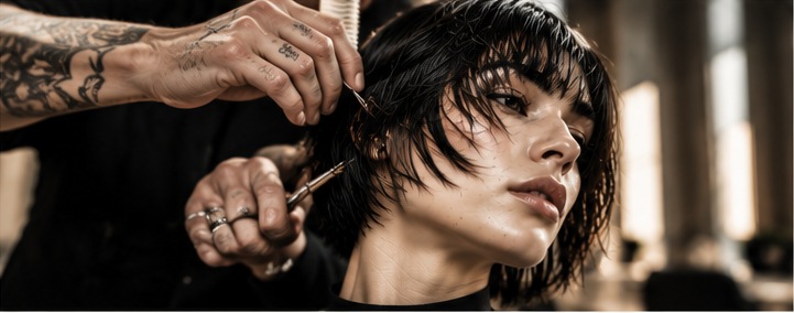 Precision hairstyling in a contemporary salon